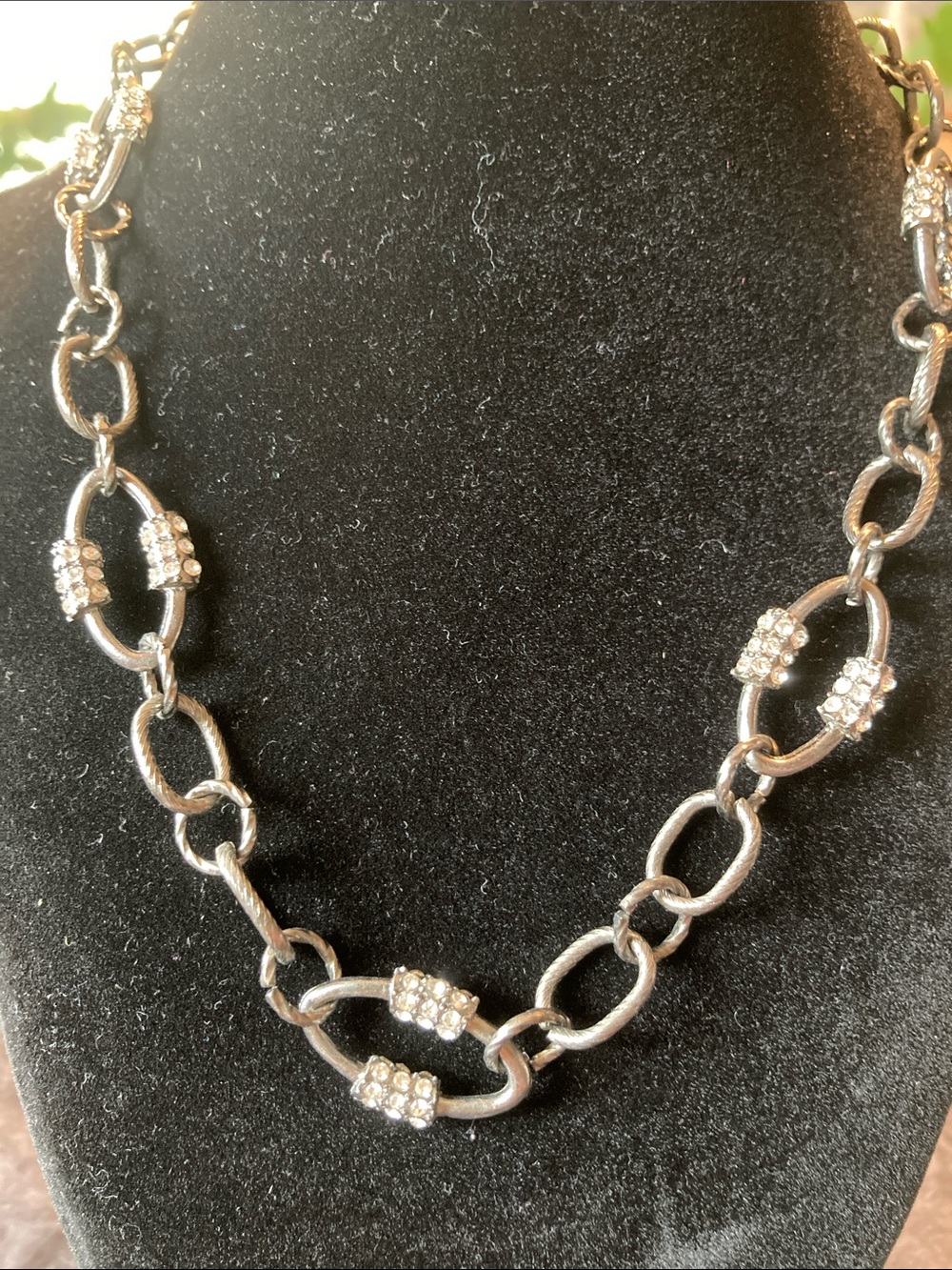 Rhinestone-Accent Open Link Necklace - Silver Tone